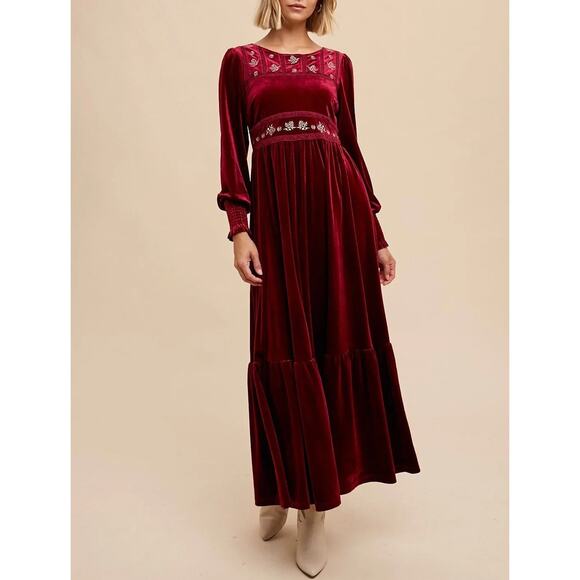 Baltic Born Dresses & Skirts - Sold! Baltic Born Ingrid Velvet Burgundy Renaissance Maxi Dress L